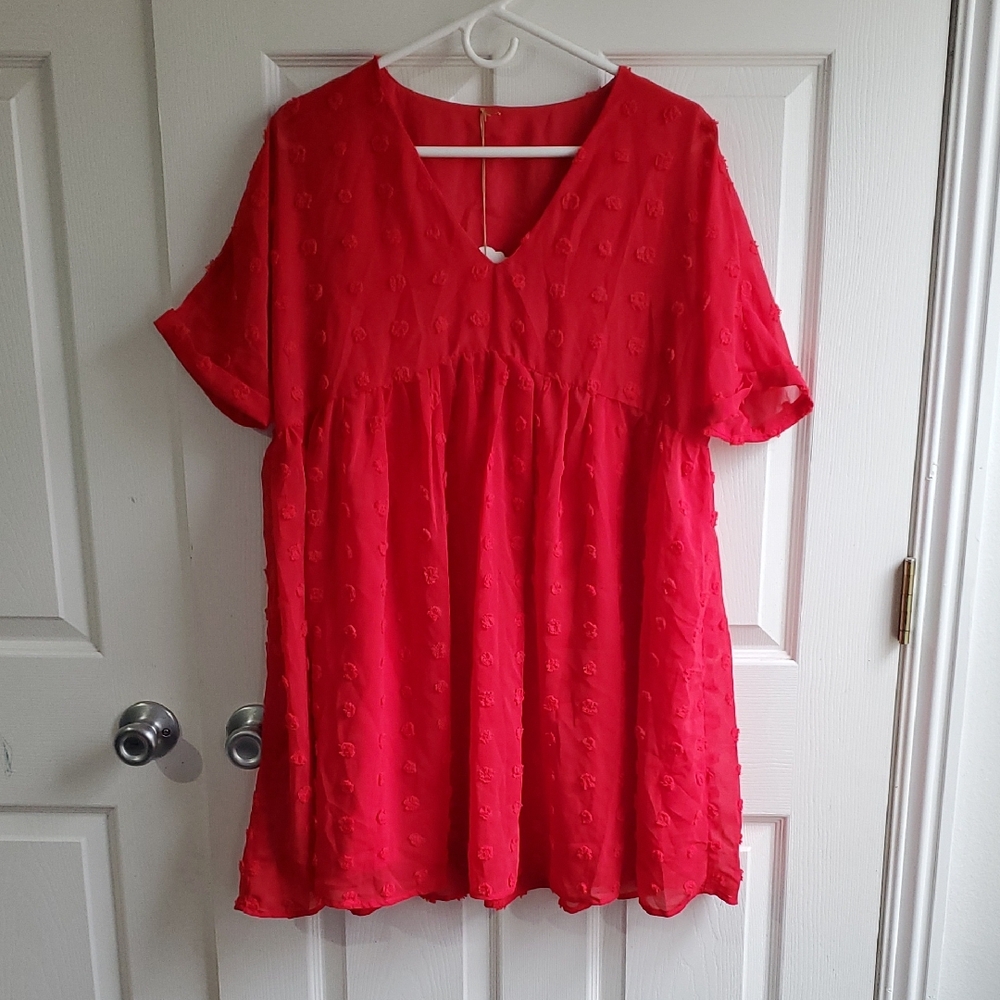 Chic Red Textured Midi‎ Dress